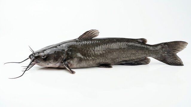 Fresh whole catfish lying on white background