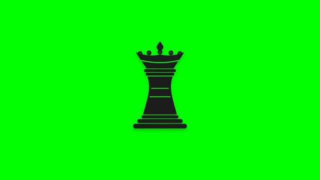 Black chess queen pieces arranged in grid pattern on bright green screen background for chroma key motion footage