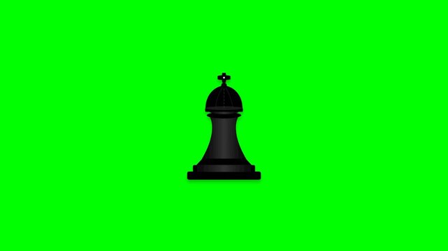 Black chess pawn pieces arranged in two horizontal rows on a bright green chroma key screen for easy video editing and compositing