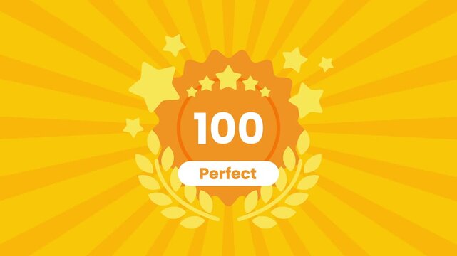 Perfect Score Badge Showing Number 100 with Golden Stars and Laurel Prores 4K 60 fps