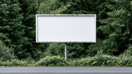 Fototapeta premium Empty white billboard stands before dense green forest