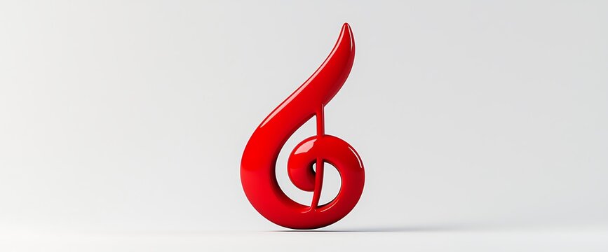 Clave de sol vermelha e brilhante sobre fundo branco