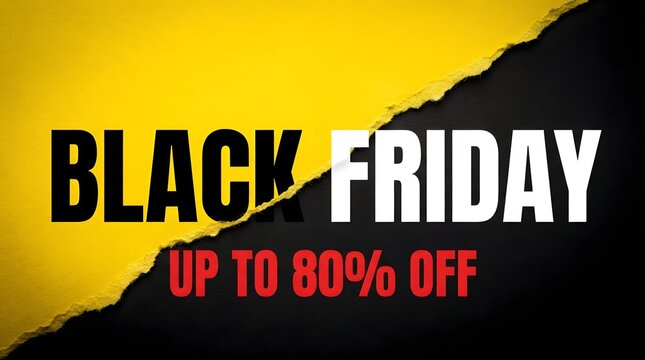 Black friday up to 80 percent off banner with torn paper effect