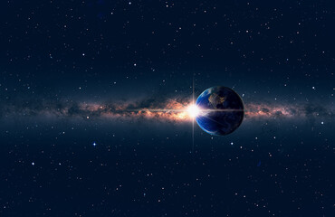 Planet Earth with a spectacular sunset Milky Way galaxy in the background "Elements of this image furnished by NASA" © muratart