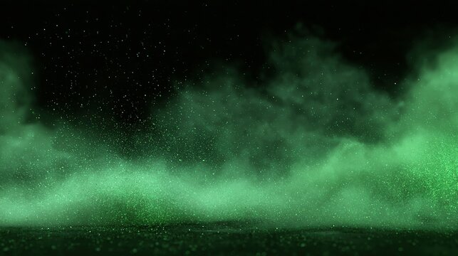 Green glitter smoke explosion on dark background