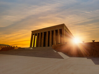Naklejka premium Anitkabir, Mausoleum of Ataturk with dramatic sunset sky - Ankara, Turkey
