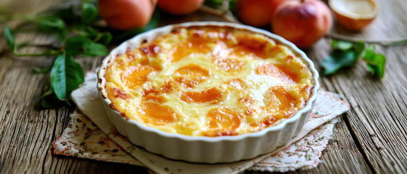 French Peach Clafoutis Style Flan with Fresh Peaches &ndash; AI Generative