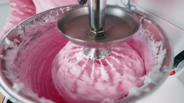 Slow motion whipping pink meringue for French macarons