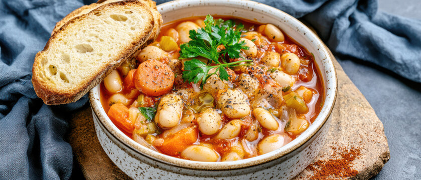 Traditional Greek Fasolada Bean Soup with Rustic Bread &ndash; AI Generative