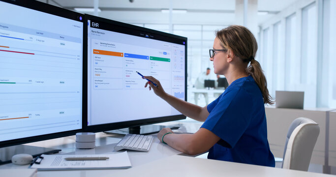 Young Woman Using Computer To Review