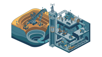 Fototapeta premium Isometric Industrial Facility with Oil Rig and Factory.