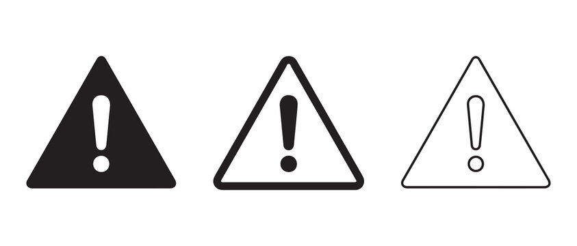 warning triangle icons with exclamation mark symbols in different fill styles for alerts and notifications