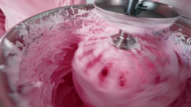 Slow motion whipping pink meringue for French macarons