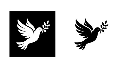 Naklejka premium Peace Dove Icon Set with Olive Branch Vector Illustration
