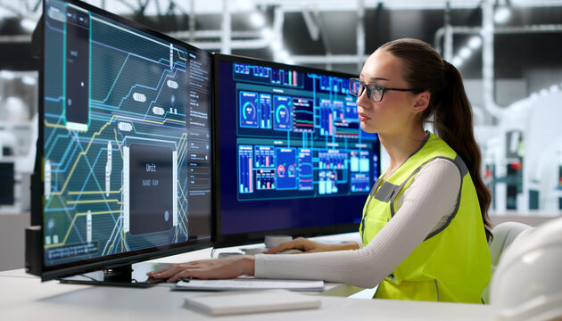Young Female Engineer Works On Multilayer Circuit Board Design