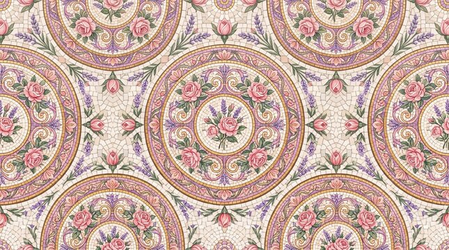 Vintage floral tapestry pattern with pink roses, antique damask fabric texture, elegant victorian textile background for interior design