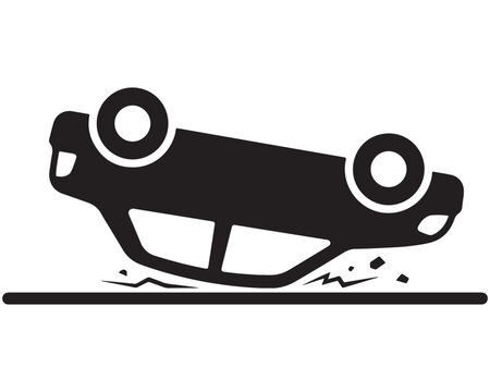 Overturned car icon showing flipped vehicle accident on the road with rollover crash traffic accident upside down insurance claim rollover accident transport emergency insurance destruction