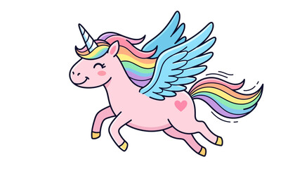 Fototapeta premium Cute Flying Unicorn Vector Illustration with Rainbow Mane
