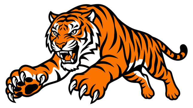 Tiger Mascot Pouncing Vector Illustration