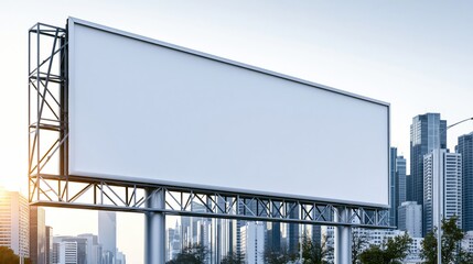 Naklejka premium blank billboard stands tall over city skyline