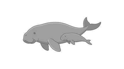Fototapeta premium Dugong and Calf Illustration Isolated