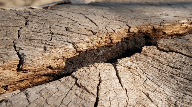 Close up view of weathered tree stump with