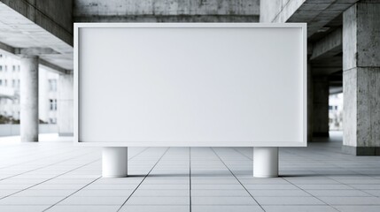 Obraz premium Blank white billboard standing on tiled floor under