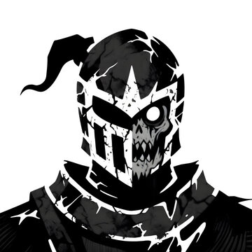 Undead zombie knight in heavy armor helmet vector logo illustration isolated on a clean white transparent background.