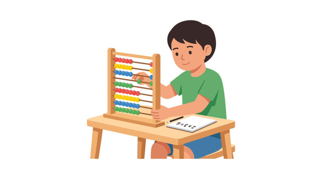 Young boy using abacus for math calculation