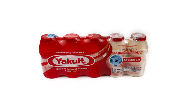 Kediri, East Java, Indonesia &ndash; August 26, 2026: Yakult Probiotic Drink Package Displayed on White Background