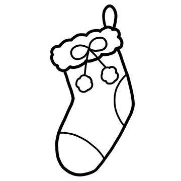 クリスマス　ぶら下がる靴下のかわいい手描きイラスト(線画)