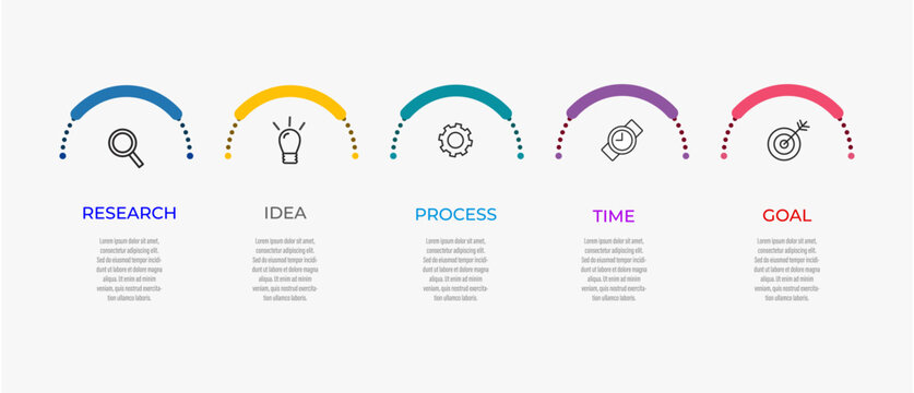 Modern 5 options arch curve process diagram infographic template presentation vector design