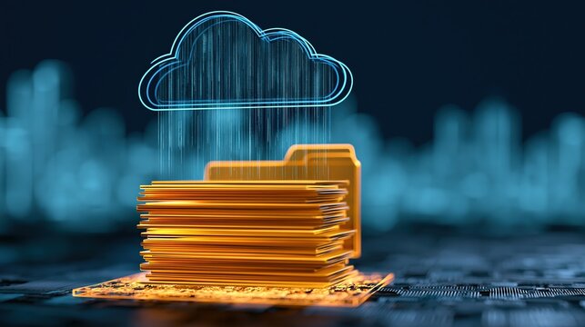 Digital cloud data streaming onto folder above circuit