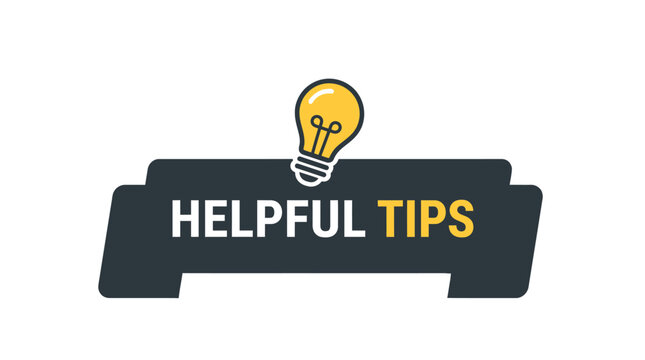 Helpful tips vector graphic banner featuring yellow lightbulb icon for educational content marketing designs with bold modern flat typography style