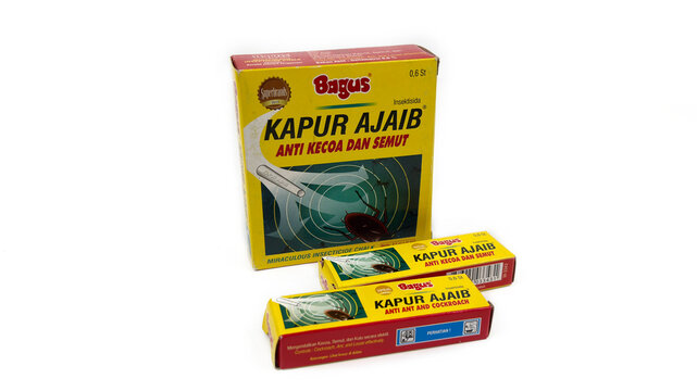 Kediri, East Java, Indonesia &ndash; August 26, 2026: Kapur Ajaib Insect Repellent Package for Cockroaches and Ants Displayed on White Background