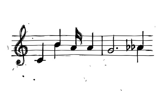 Musical notation set with handwritten staff featuring treble clef, eighth notes, quarter note, and rests with black ink and vintage paper