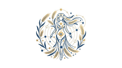 Fototapeta premium Virgo Zodiac Sign Illustration with Wheat and Stars