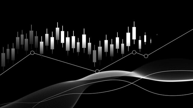 Monochrome financial graph chart with abstract waves animation