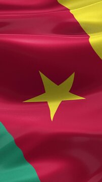 Vertical Cameroon Flag Animation with Realistic Fabric Texture, Wind Motion and Subtle Grunge Background
