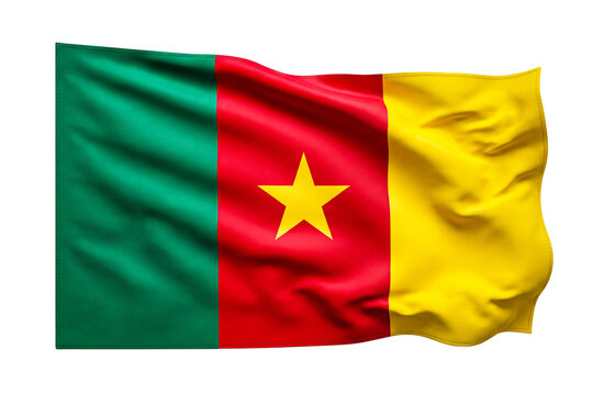 Cameroon national flag with green red and yellow vertical stripes waving for celebrations.