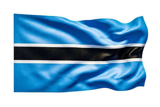 Botswana national flag with blue fields and central black stripe bordered by white lines.