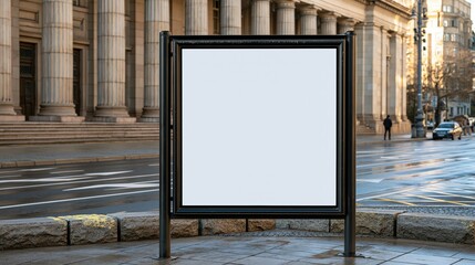 Naklejka premium Empty billboard stand on city street with classical