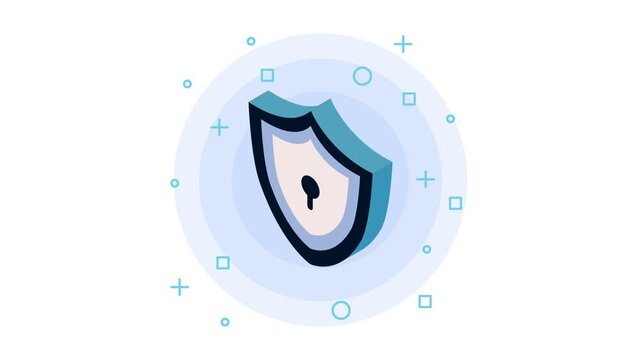 Isometric security shield motion graphic with keyhole animation for data protection and privacy concepts.