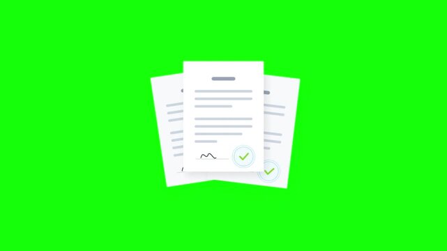 Approved contract document sheets with signature and green check mark on green background