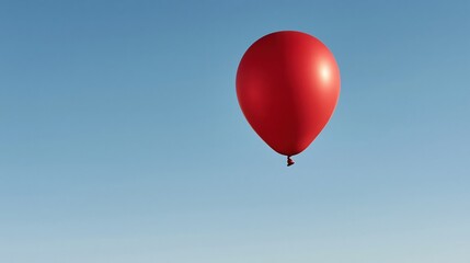 Obraz premium Single red balloon floating against clear blue sky
