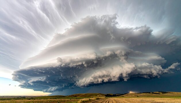 Dramatic Supercell Storm Cloud over Rural Landscape