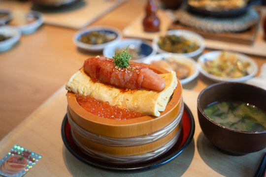 Mentaiko tamagoyaki Japanese omelet in Fukuoka, Japan