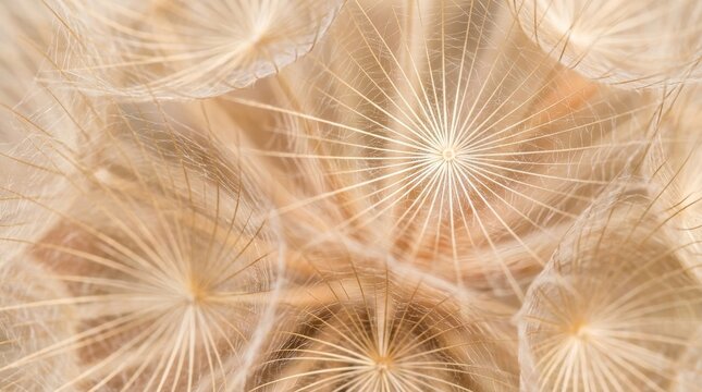 Macro close up of dandelion seed heads with radial patterns