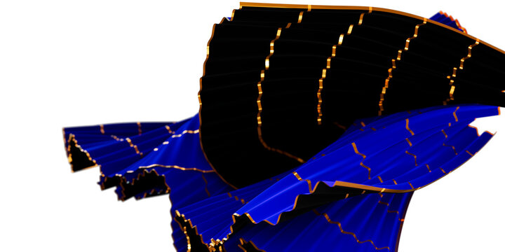 Abstract Blue and Black pleated Wavy Fabric with Golden Edges