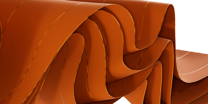 Abstract Rhythmic Orange Fabric Waves with Gold Edging